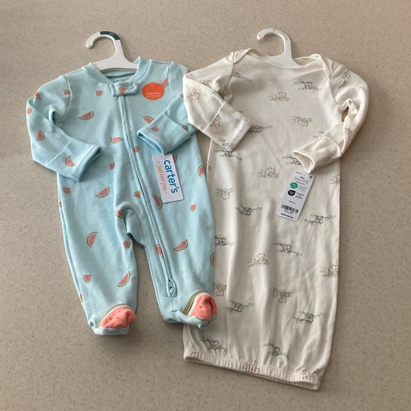 Carter's NWT Footie and Carter's NWT Animal Print Sleep Sack Size 3 Months - Picture 1 of 13